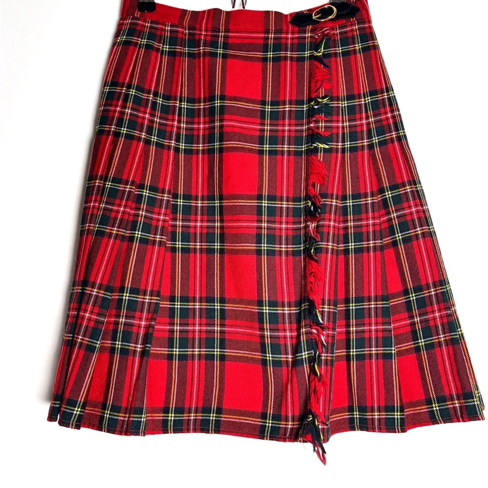 Escada Red and Black Tartan A-Line Skirt